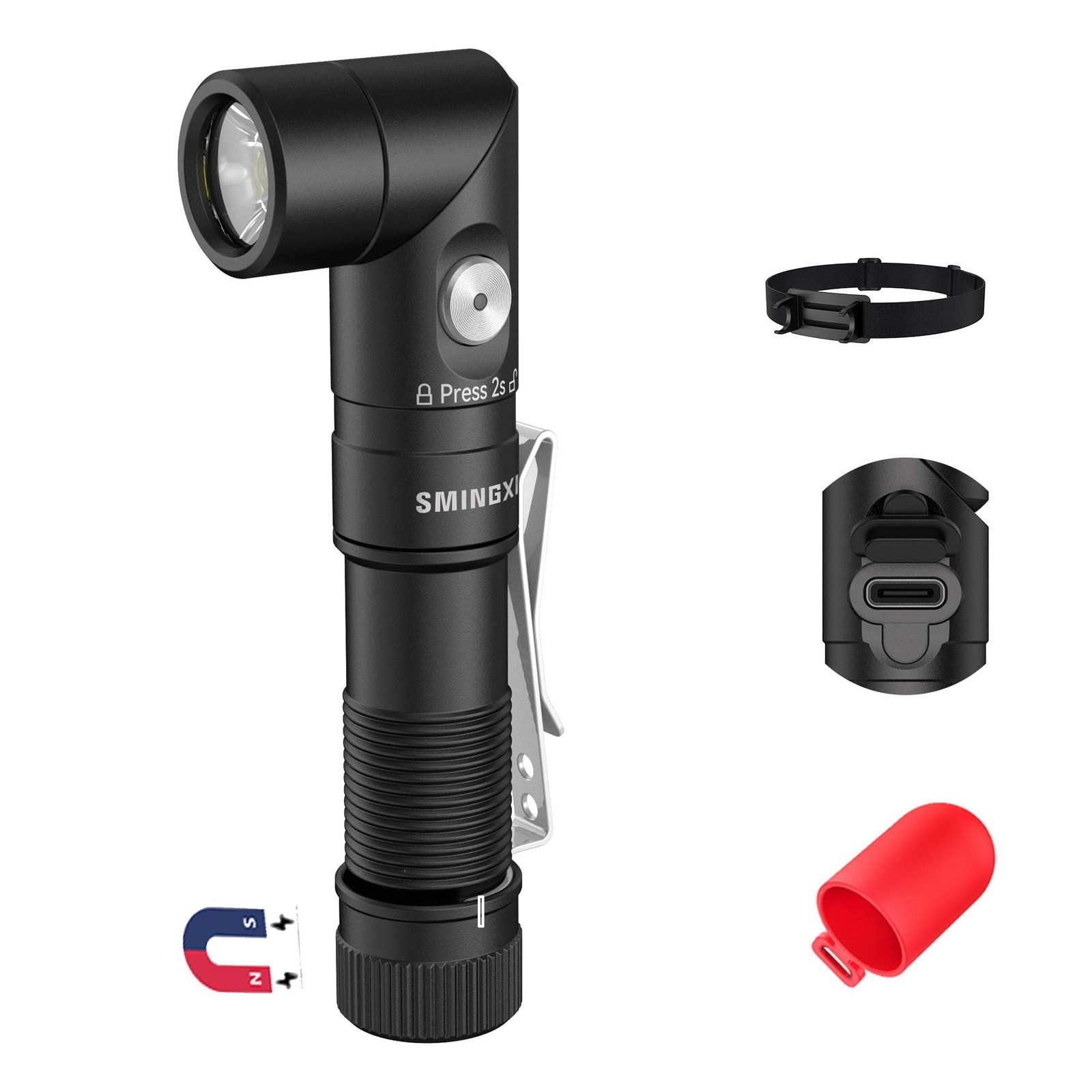 1400 Lumens EDC Right Angle Flashlight Rechargeable Headlamp