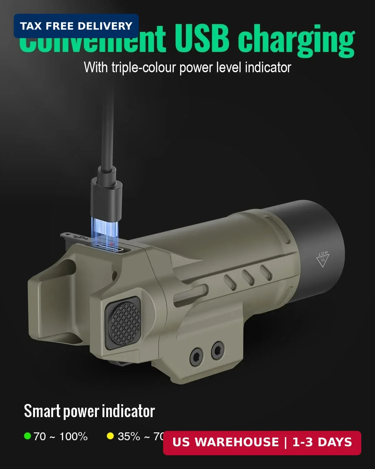 Gmconn 1000 Lumen Tactical Flashlight with Strobe/Momentary Function, Rechargeab