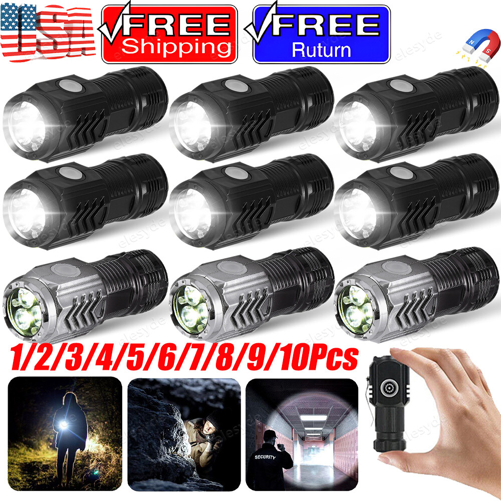Flashlight 3-LED Super Bright Torch Outdoor Waterproof Rechargeable w/Clip LOT