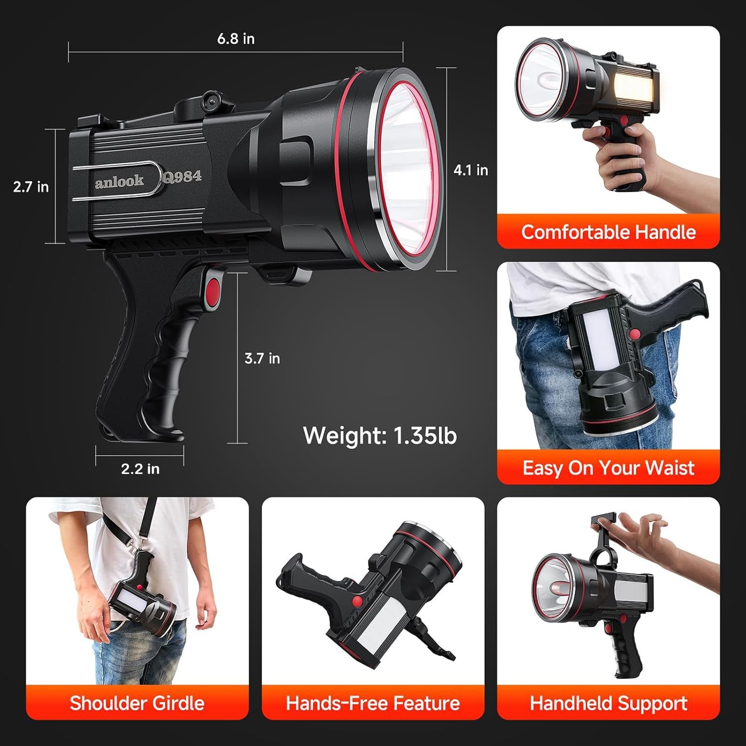 anlook Rechargeable Spotlight, Flashlight High Lumens 100000 LED Handheld Spotli