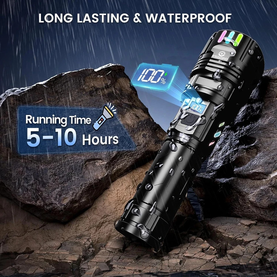 Super Bright Flashlight 100000 High Lumens Rechargeable,Powerful Long Distance 3