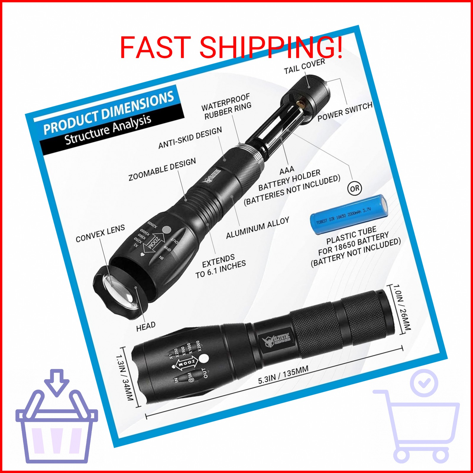 FREEZE2TRIM Vital Tac Flashlight, Elite Tac Flashlight 2026 Model Vitaltac Milit