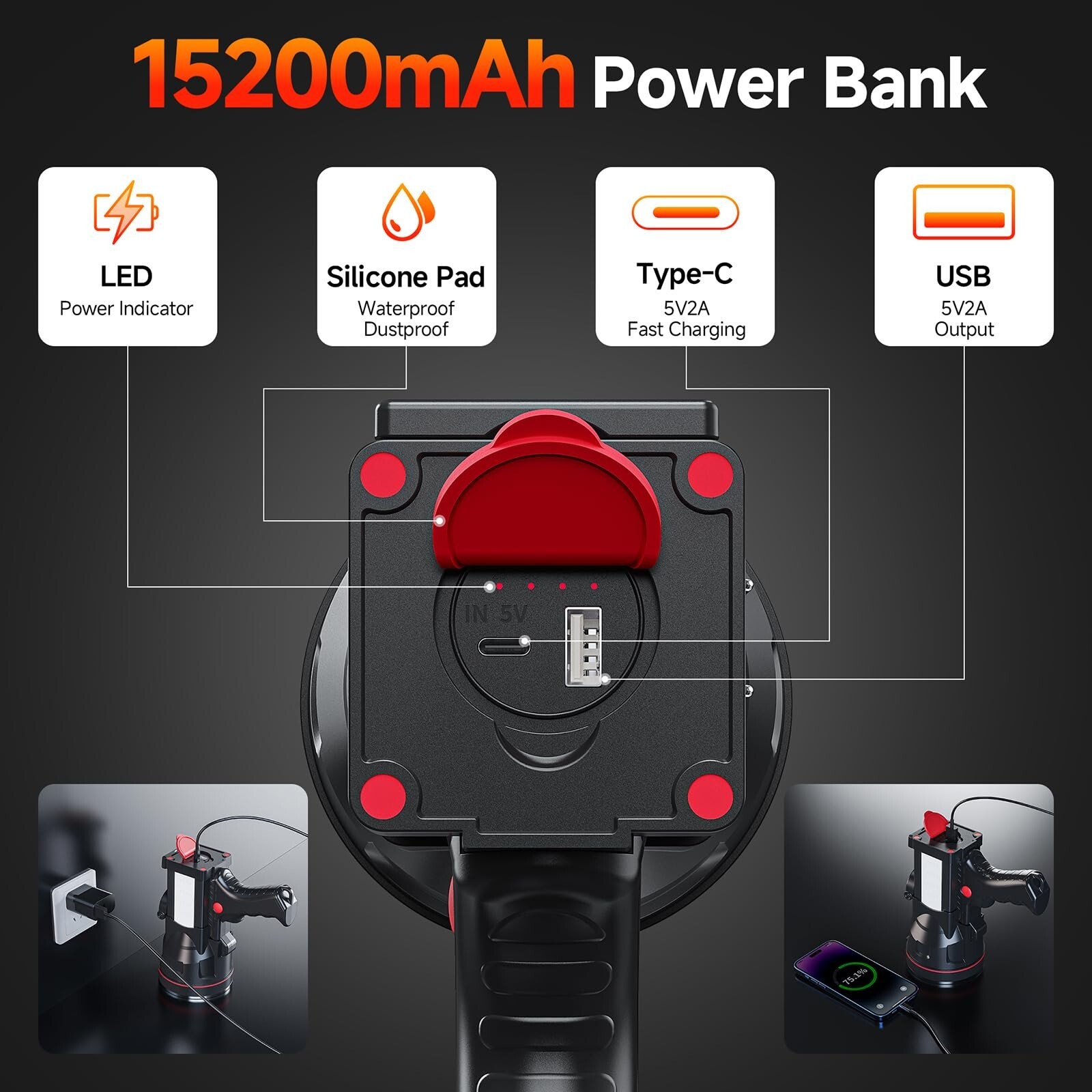 Rechargeable Spotlight Flashlight with 1000000 High Lumen LED, Waterproof Out…