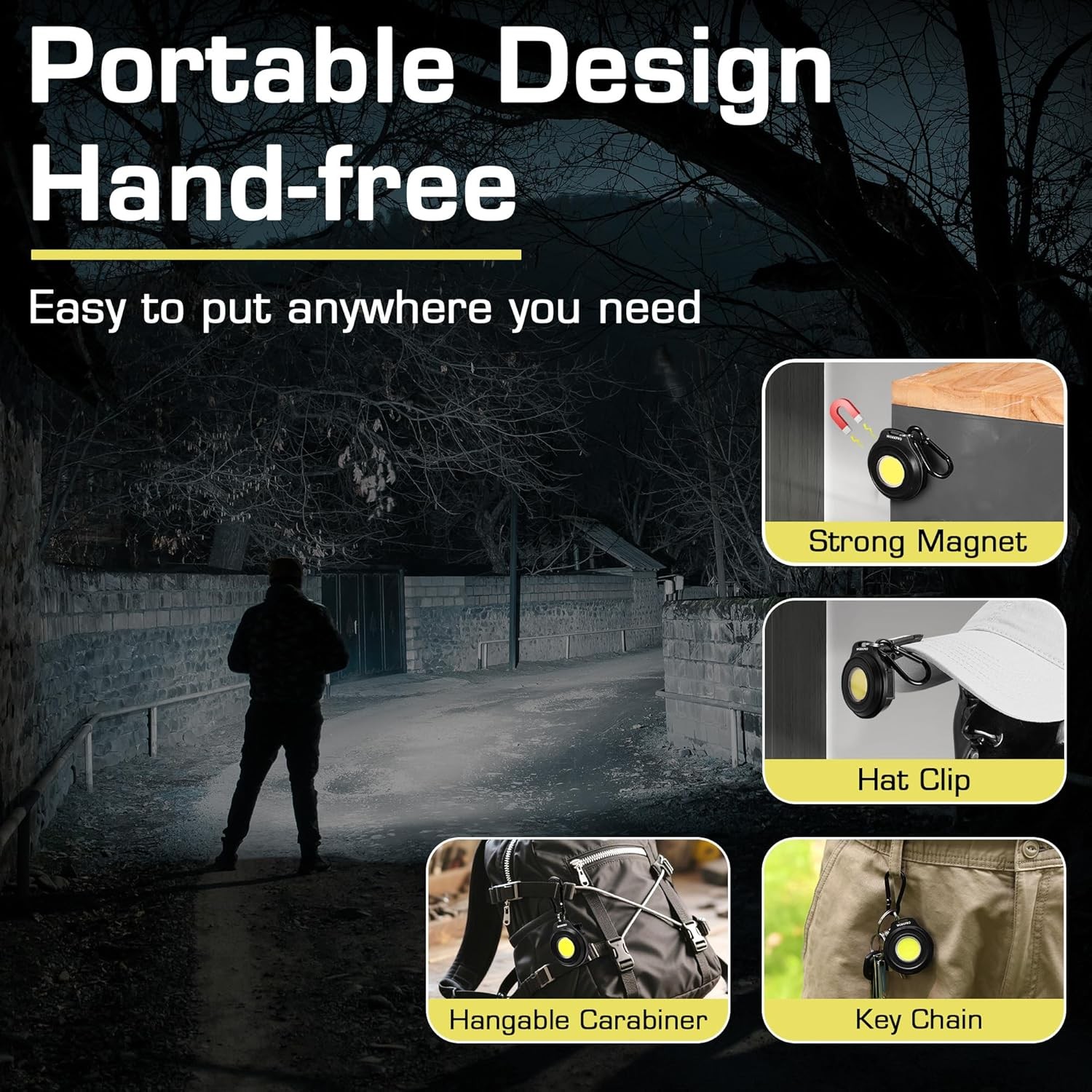 WORKPRO Rechargeable Magnetic Mini Keychain Work Light COB Flashlight w/Hat Clip