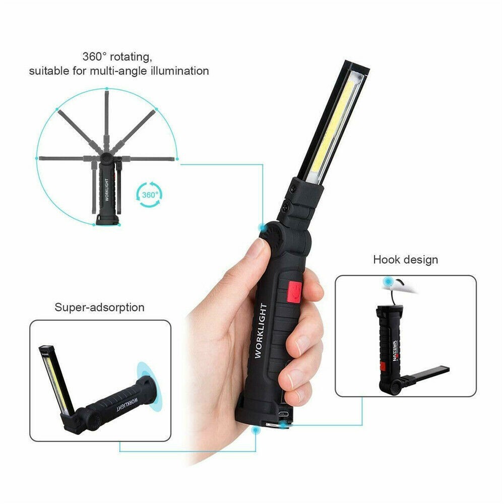 Magnetic Base LED COB Work Light 5-Mode Rechargeable Mechanic Torch Flashlight