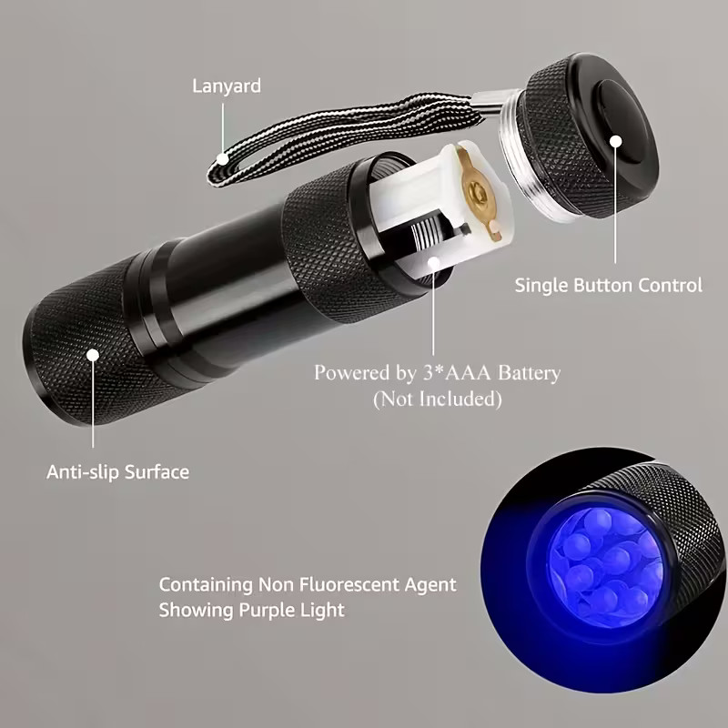 UV 9 LED Pocket Black Light Vaseline Glass Detect Stain Urine Semen Lice Bed Bug