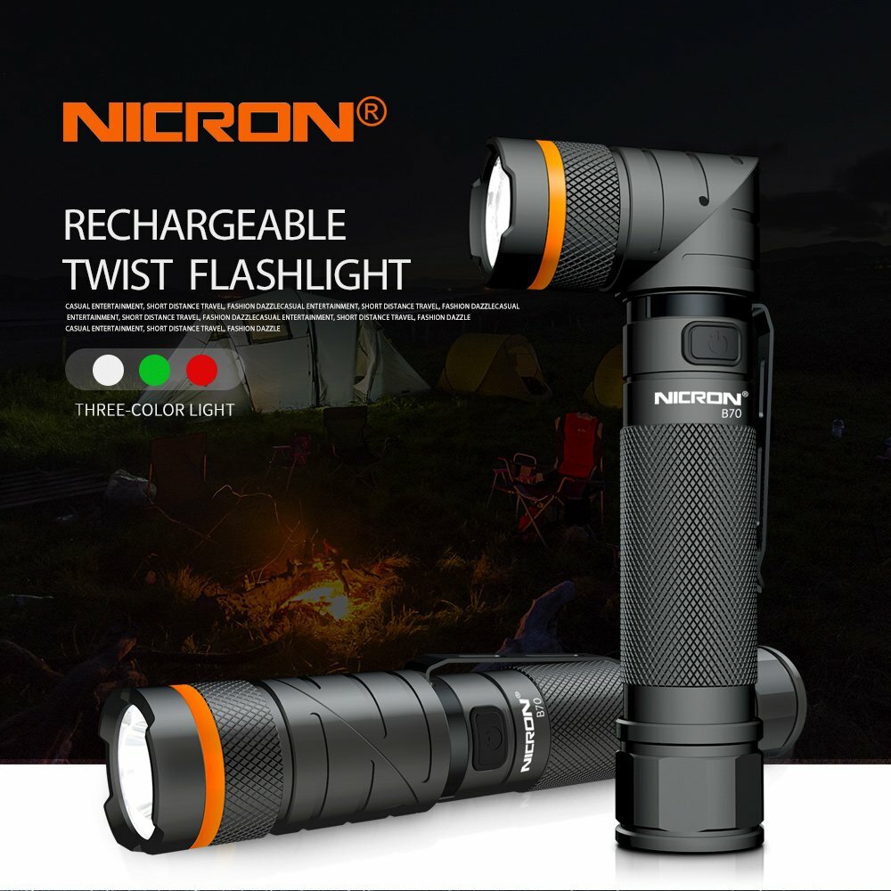 Nicron 1200LM Magnetic Twist 90° Type-C Rechargeable Flashlight