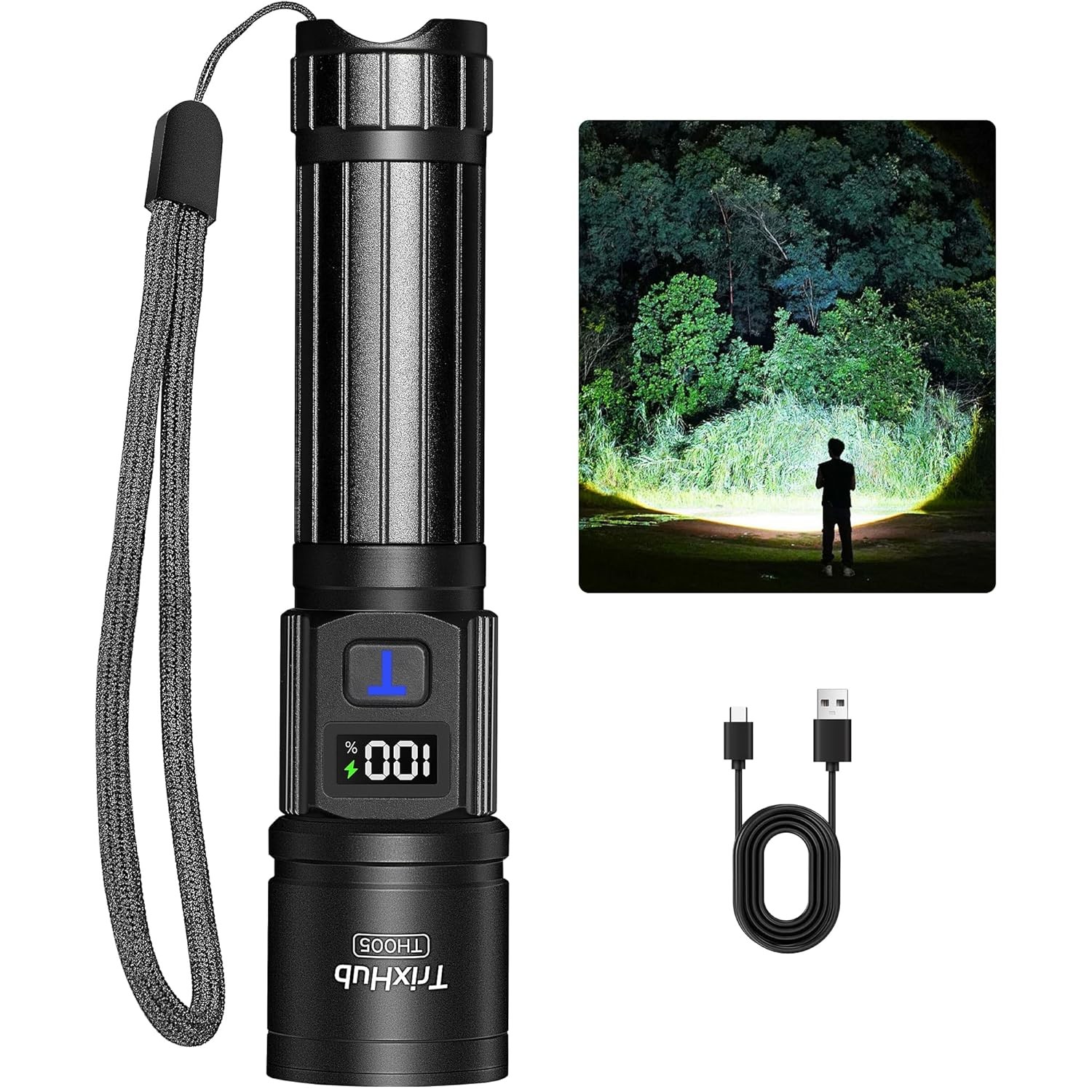 Rechargeable High Lumens Flashlights 5Mode LCD Digital Display Flashlight