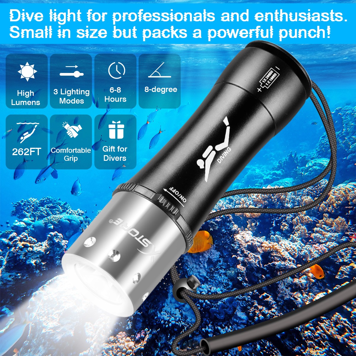 90000LMS Scuba Diving LED Flashlight Underwater 80M Waterproof Dive Torch Light