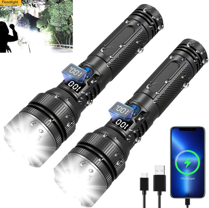 2Pack Super Bright LED Tactical Flashlight Rechargeable Flashlights Work Light