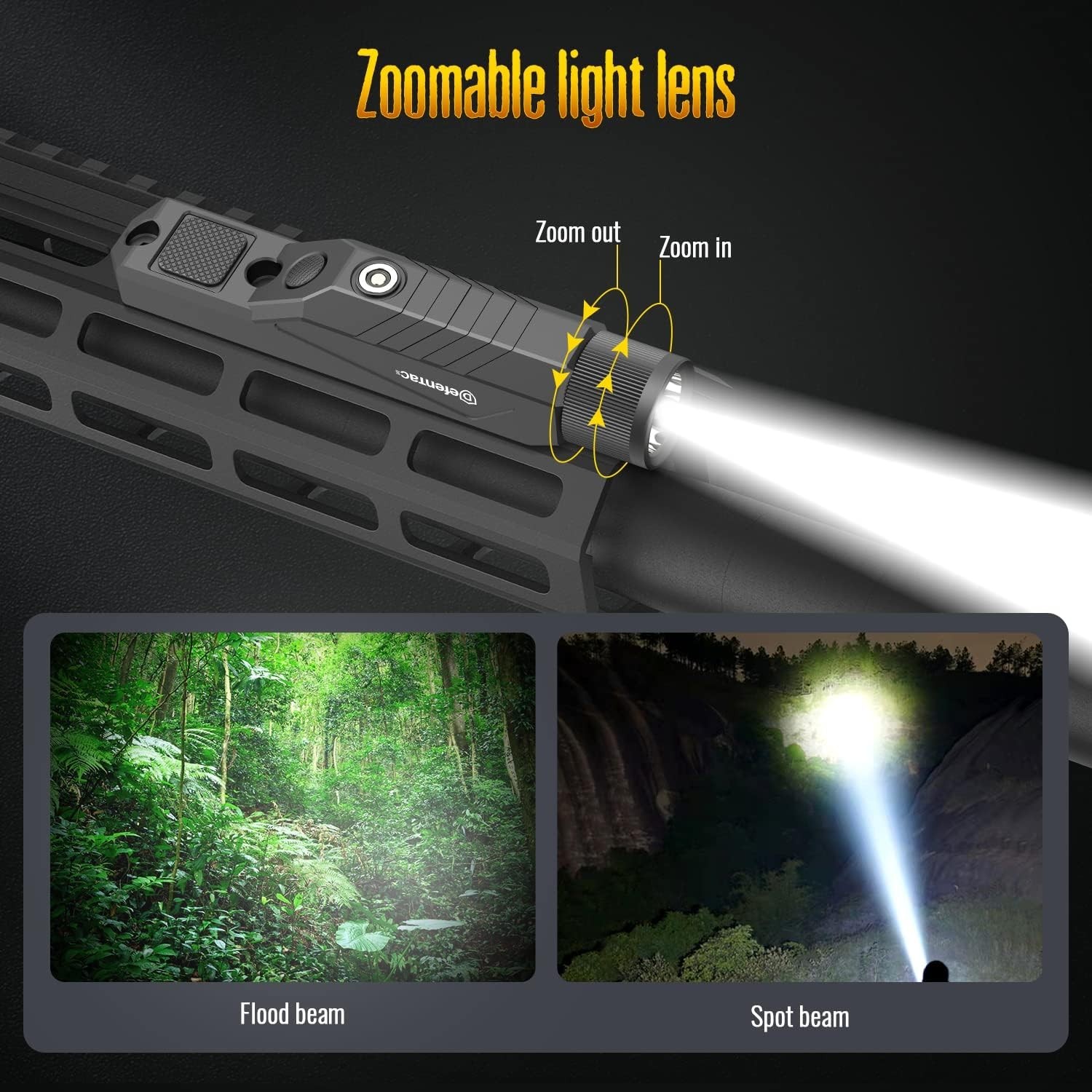 1750lm Zoomable Tactical Flashlight is Compatible with MLok/Picatinny Rail fo…