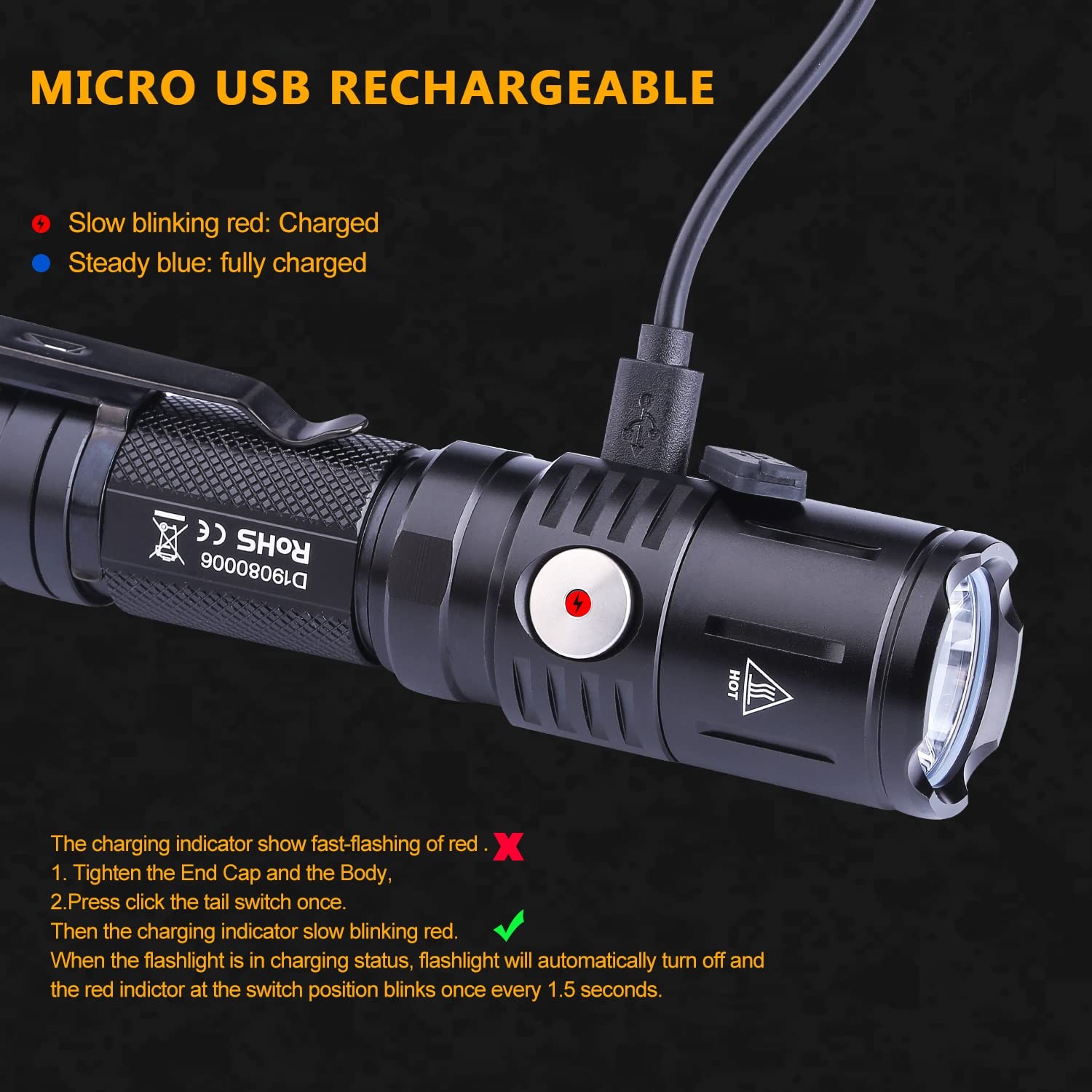 MX65 Tactical Flashlight 1060 Lumens Built-in a Fast Charging Rechargeable LE…