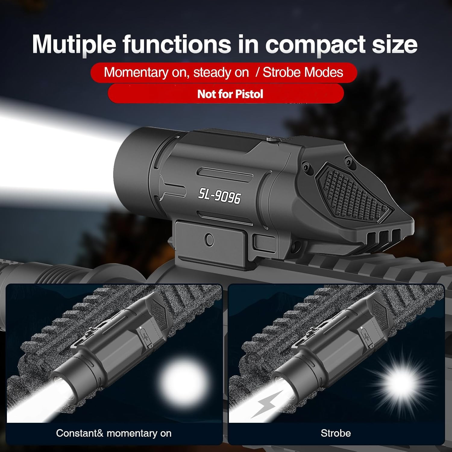 Solofish 1500 Lumen Slidable Tactical Flashlight Compatible with Picatinny 21Mm