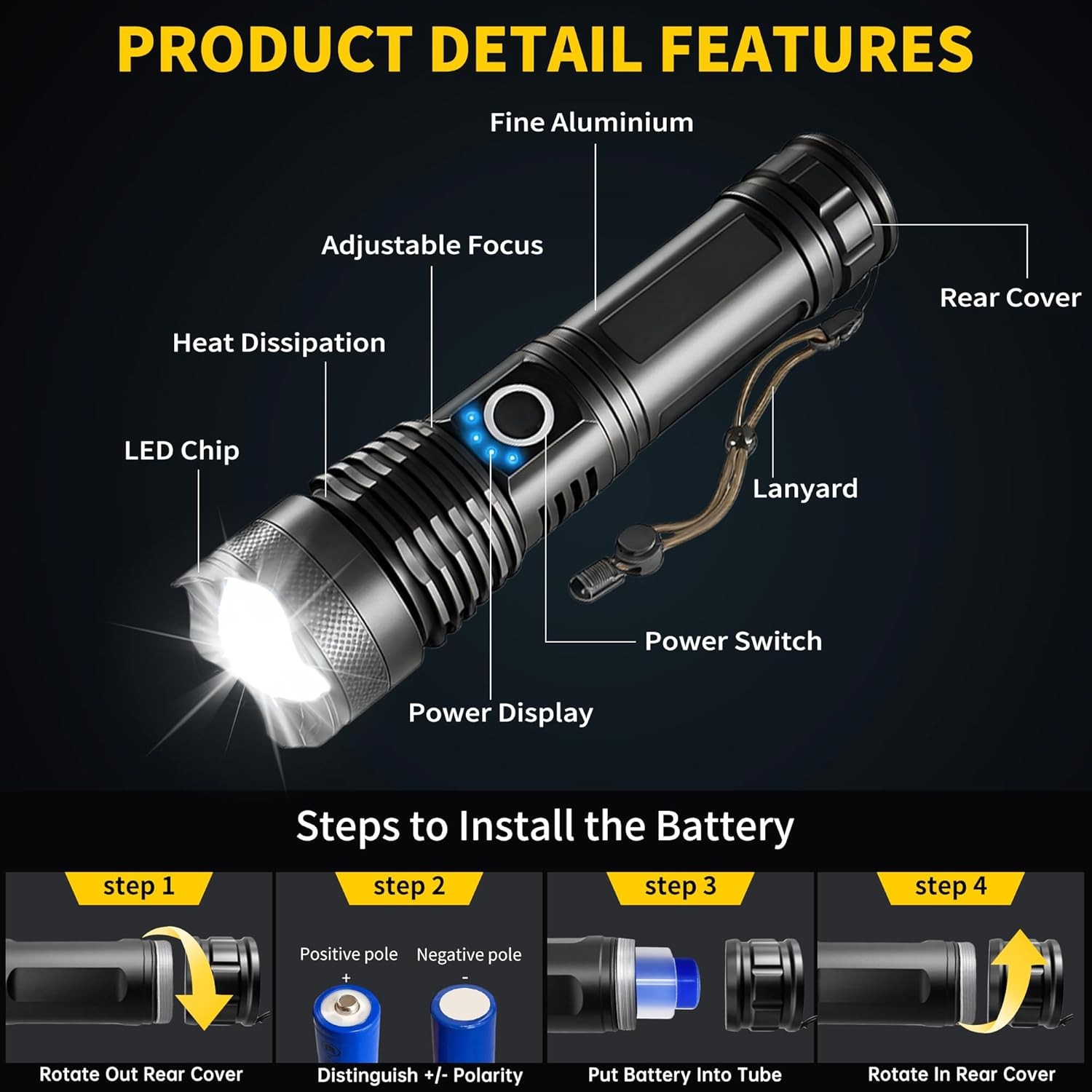 Super-Bright 90000LM LED Tactical Flashlight With Rechargeable Battery