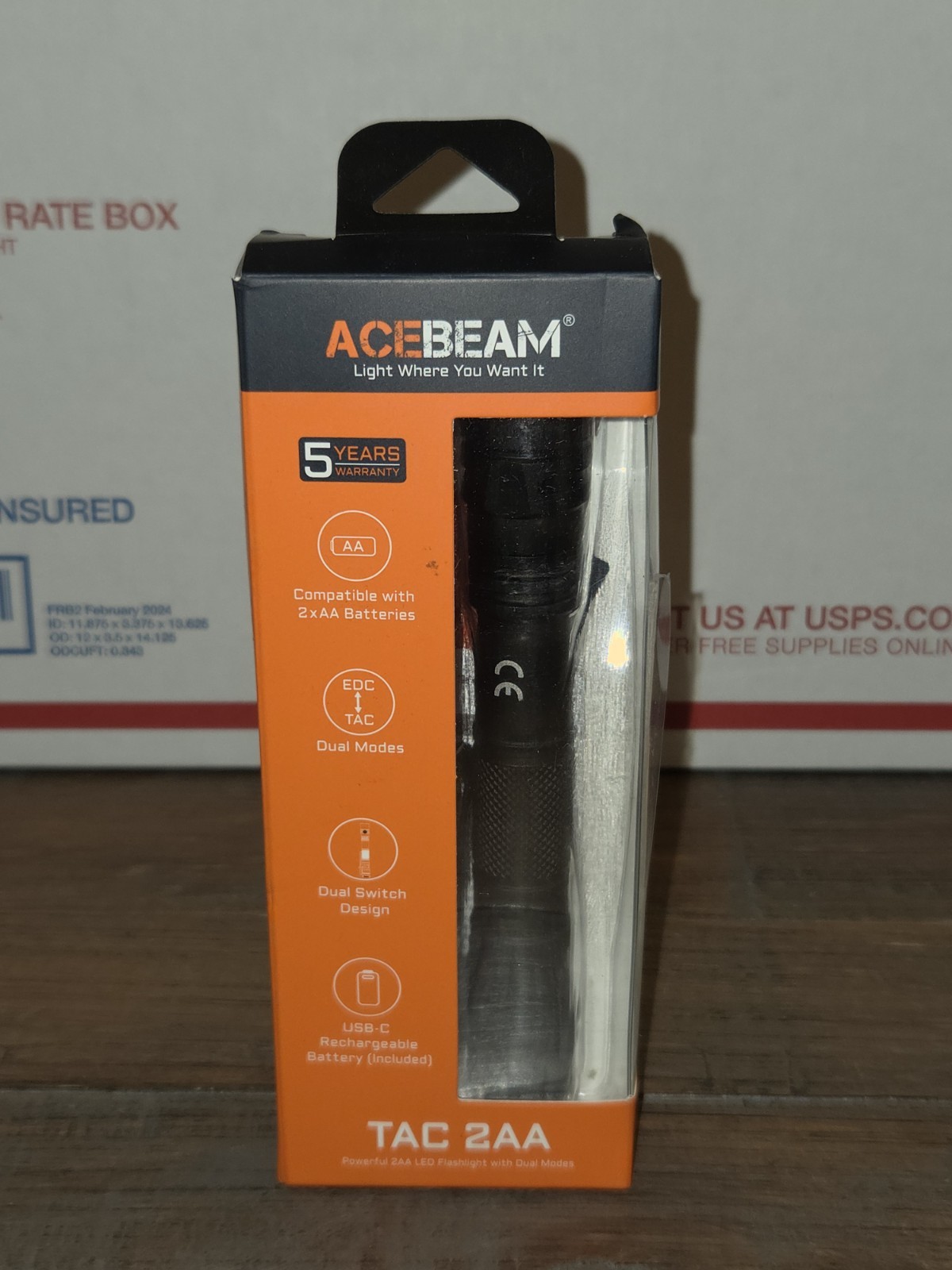 Acebeam TAC 2AA LED Flashlight USB-C Rechargeable Battery Included New