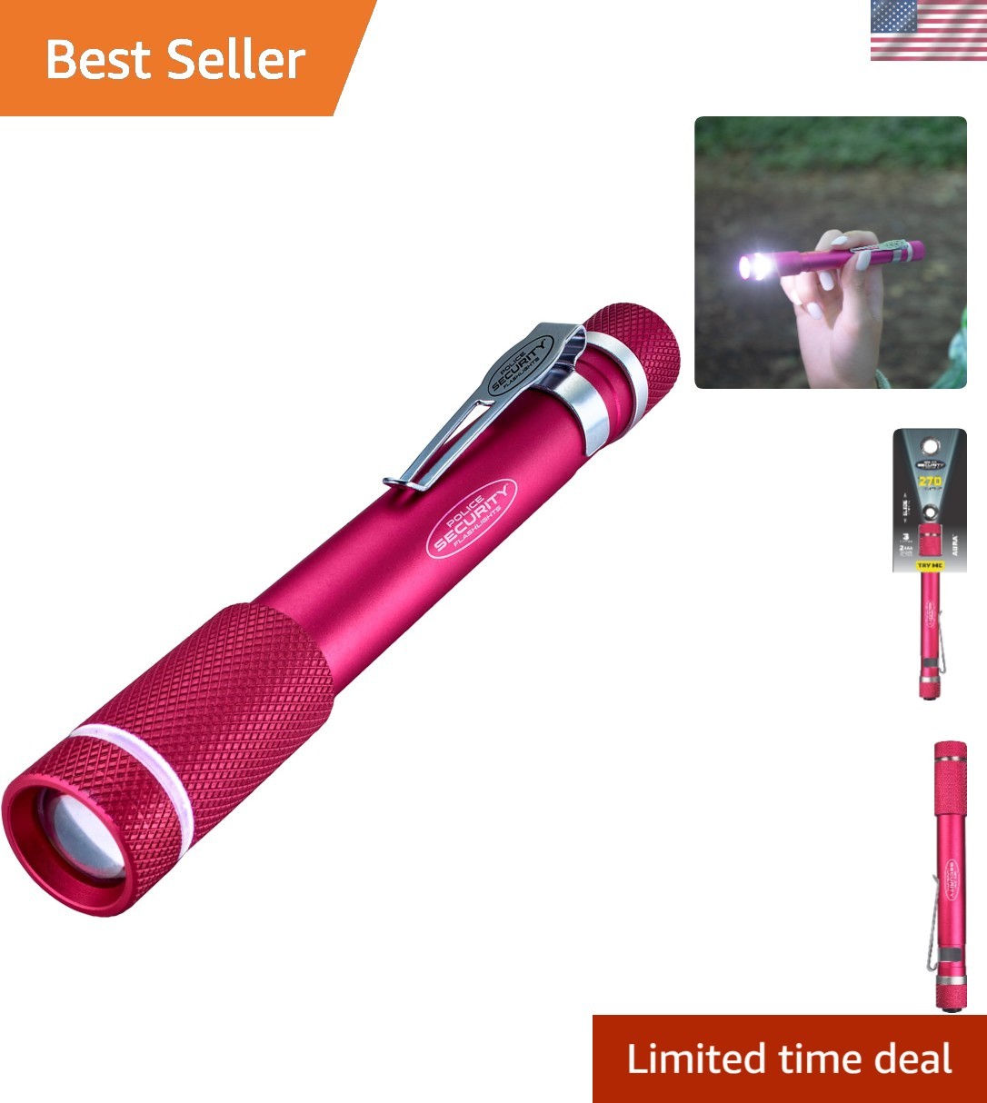 Aura Pink Penlight Flashlight – 270 Lumens, Water-Resistant, Compact Design