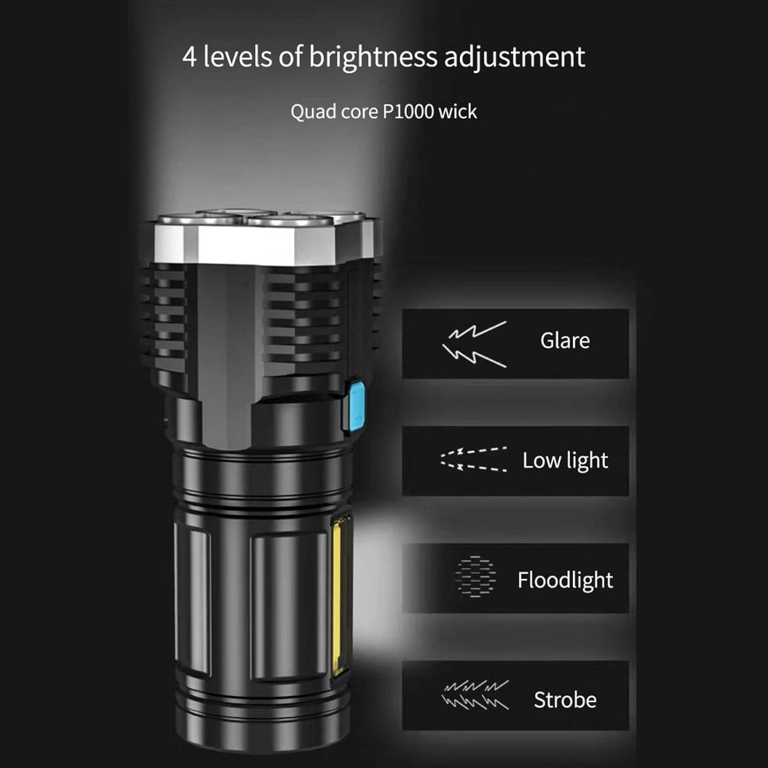 High Power LED Flashlights Camping Torch With 4 Lamp Beads And COB Side Light