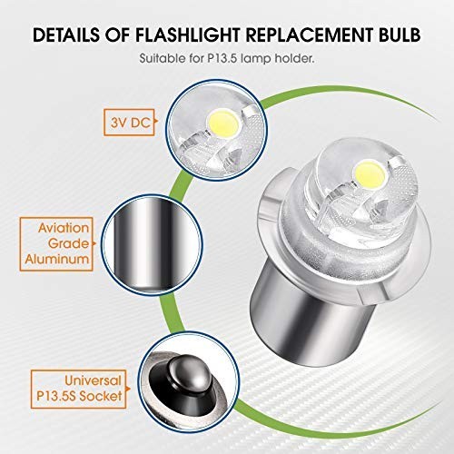 2Pcs 3V P13.5S LED Flashlight Bulb Replacement 30 Lumen for AA C D Cell Flash…
