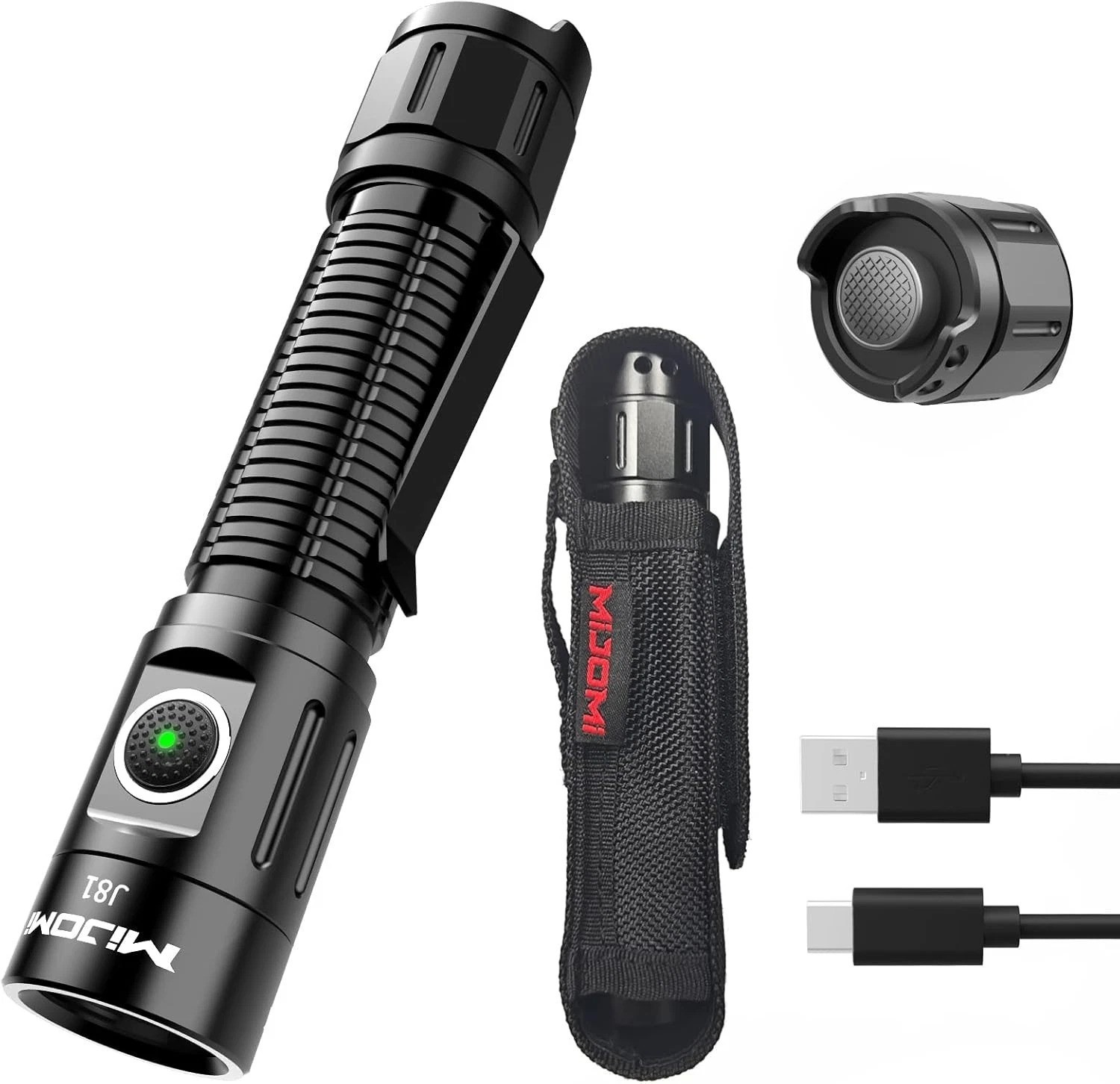 J81 Tactical Rechargeable Flashlight with Holster, 1300 Lumen Super Bright W..,