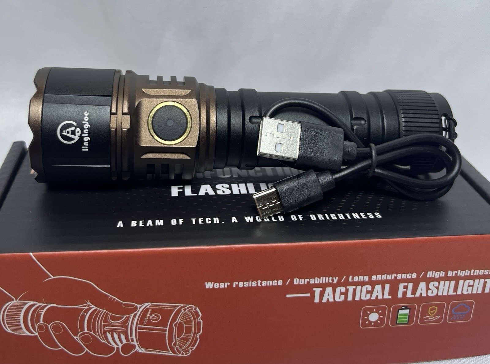 Hnglngjoe Tactical LED Flashlight USB Rechargeable Zoom Waterproof 2142LM