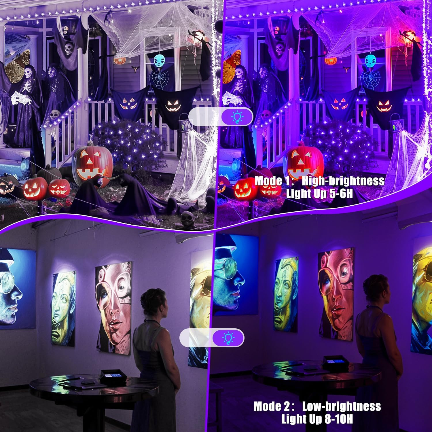 Portable Rechargeable Black Lights for Fishing & Glow Parties – 4 Pack