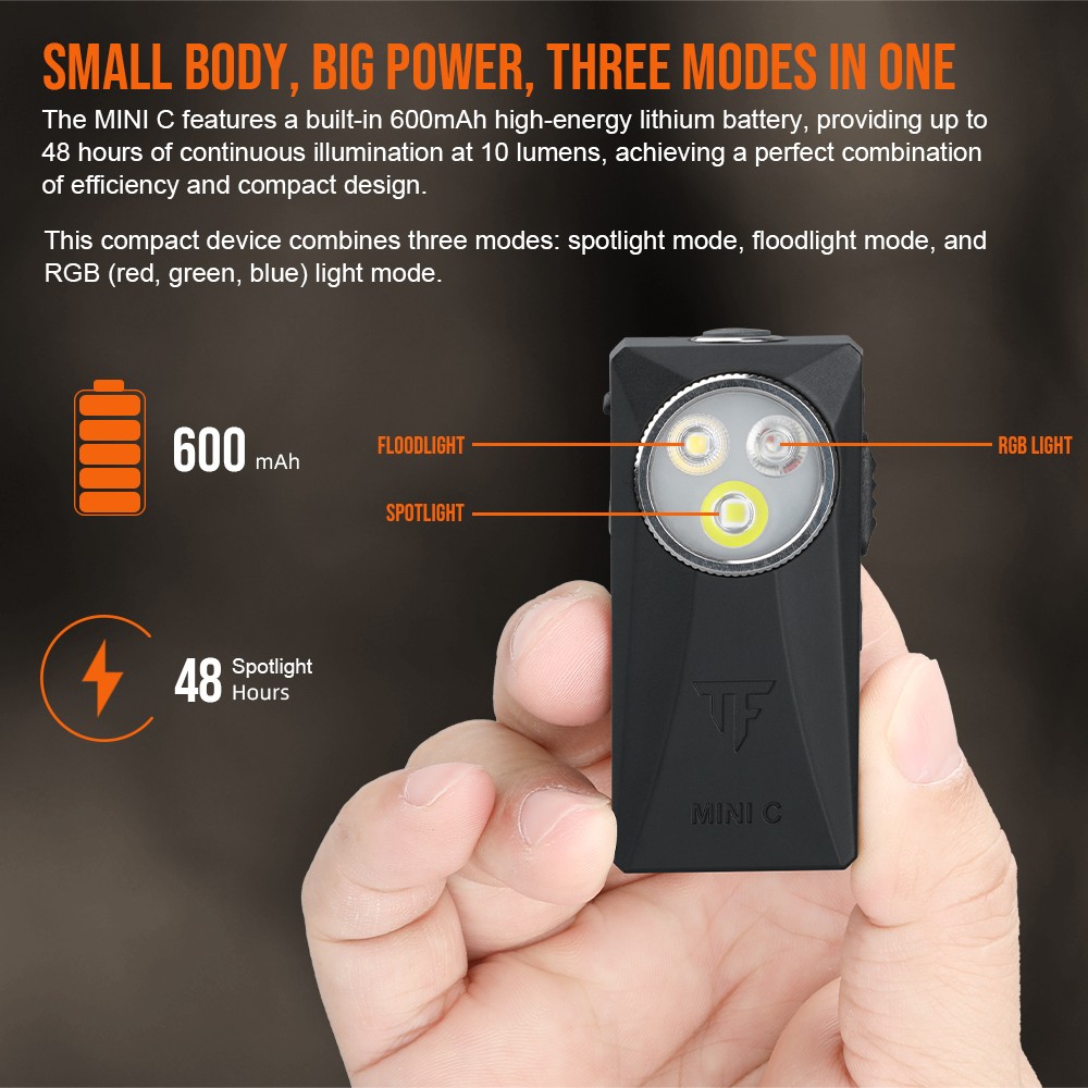 TrustFire Mini-C EDC Flashlight Clip-on 800 Lumens Flat RGB Light LED Flashlight