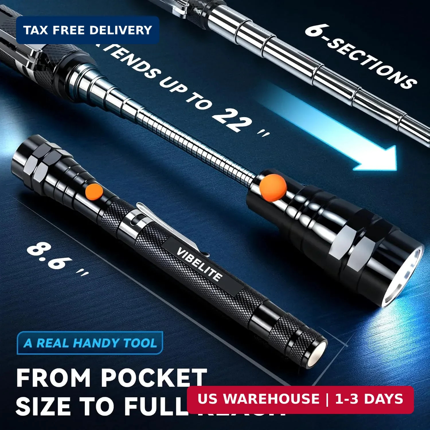 VIBELITE Extendable Magnetic Flashlight with Telescoping Magnet Pickup Tool-Fath