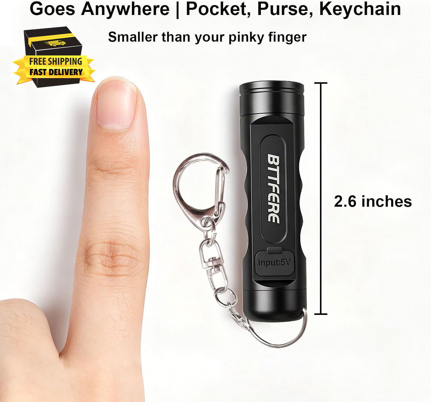 Bright Mini Keychain Flashlight with Magnetic Base, Tiny USB-C Rechargeable LED