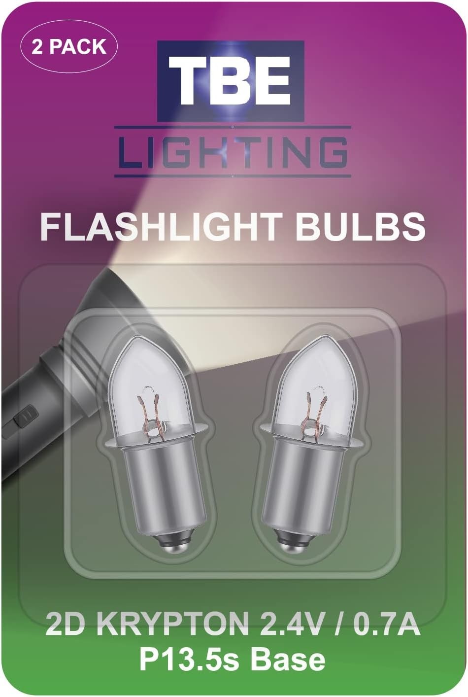 Pack of 2 Energy Efficient 2D 2.4V Krypton Flashlight Bulbs (P13.5 Base)