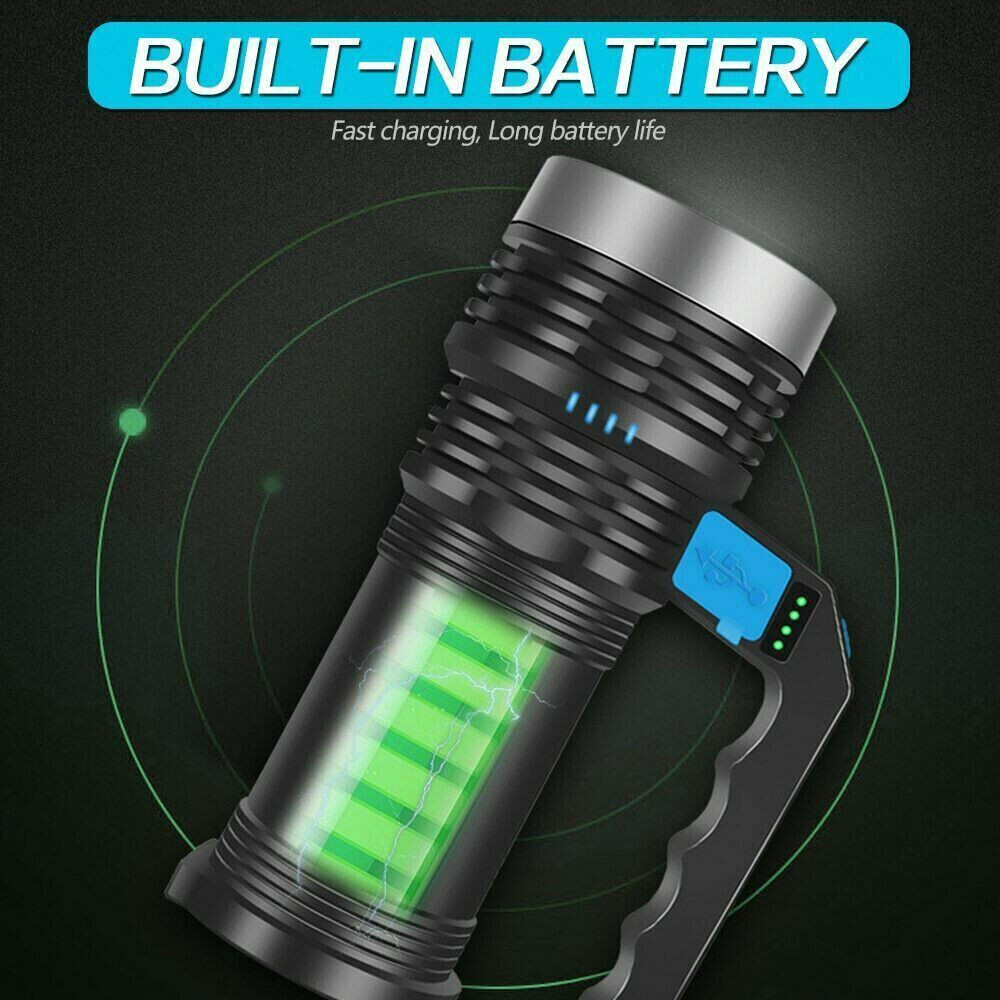 Bright LED Flashlight High Lumens Tactical Flash Light USB Rechargeable Torch