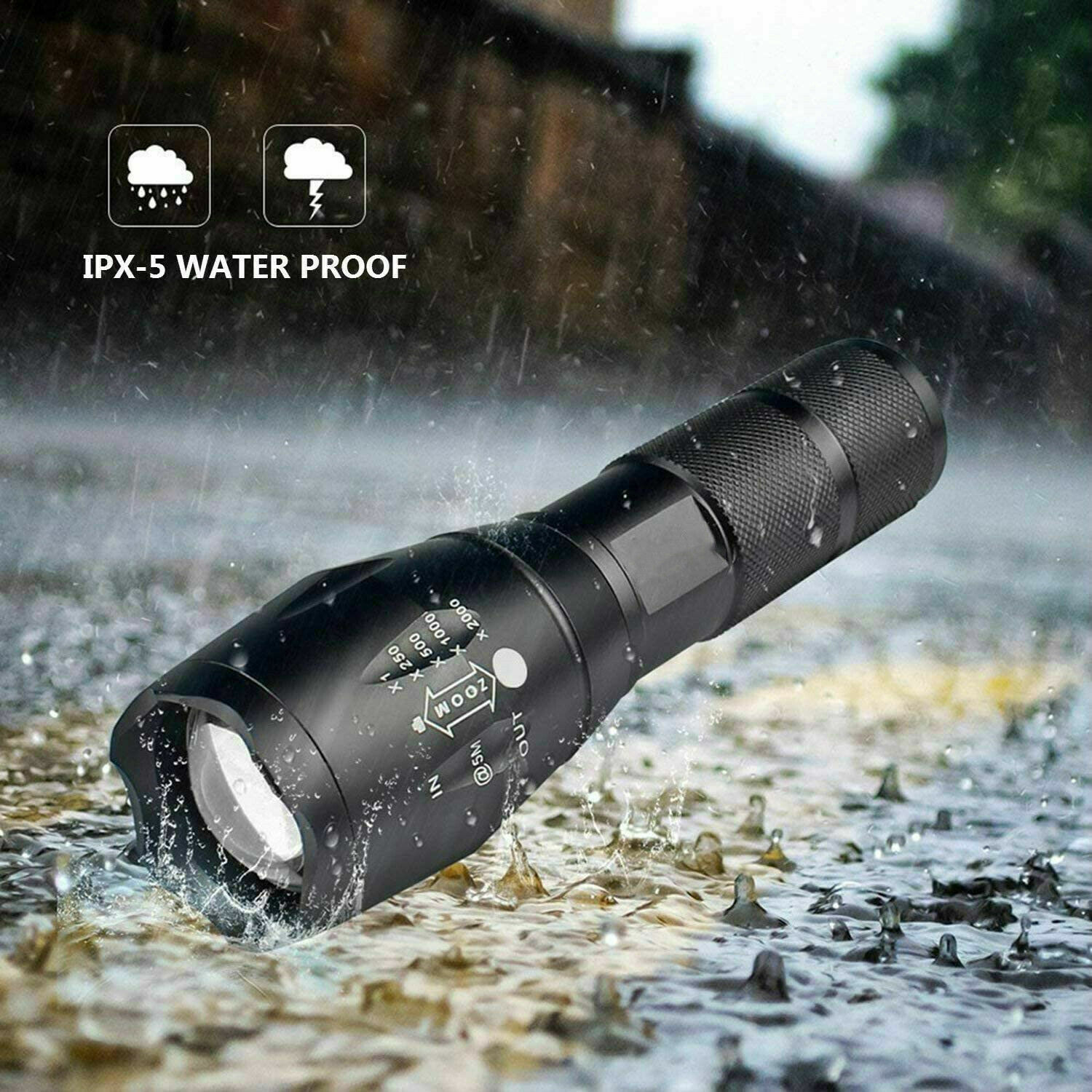 Super-Bright LED Tactical Flashlight 5 Modes Zoomable 2-Pack