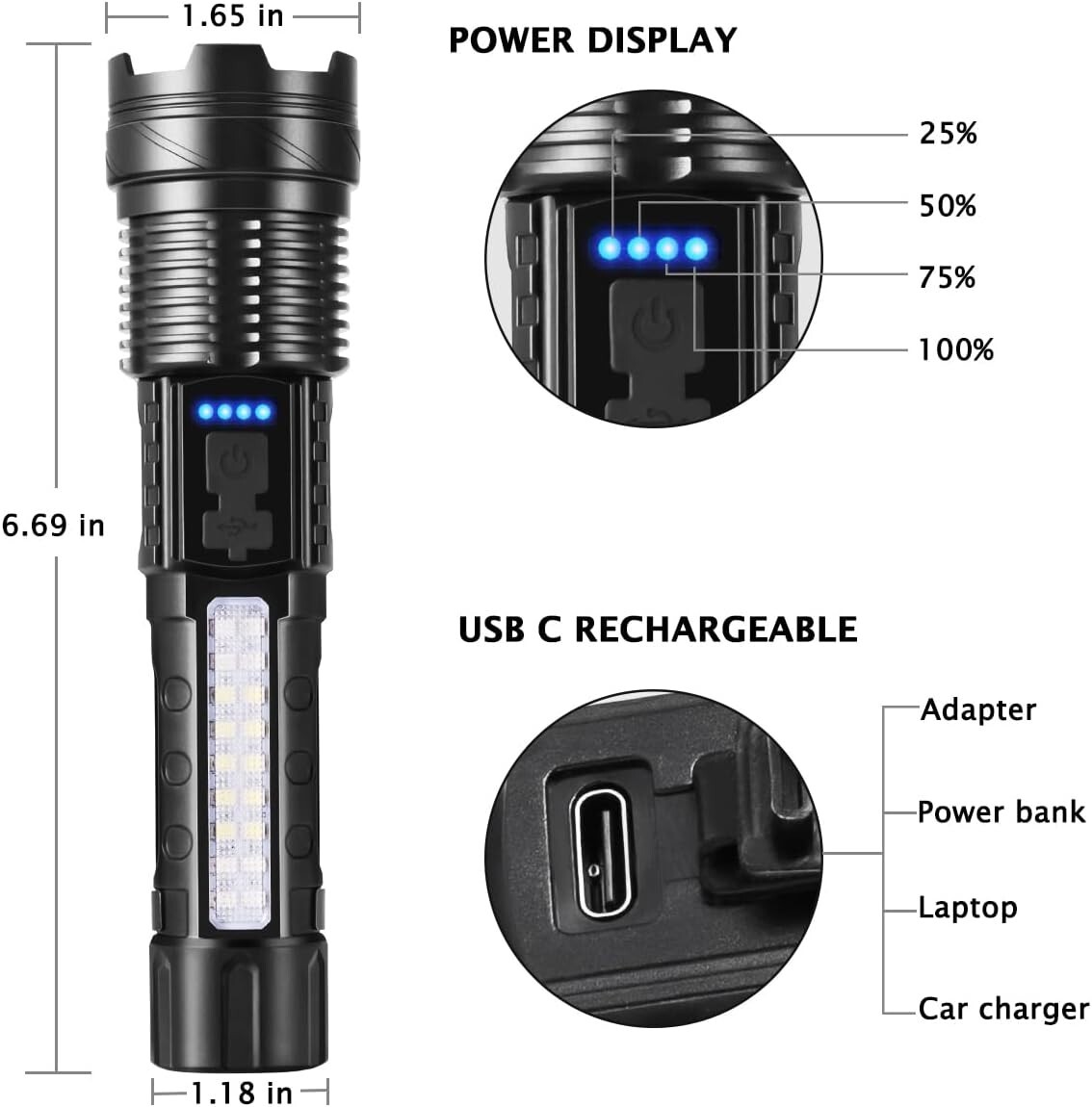 Cinlinso Flashlight High Lumens Rechargeable 1 Pack, 990000 Lumen Super Bright L
