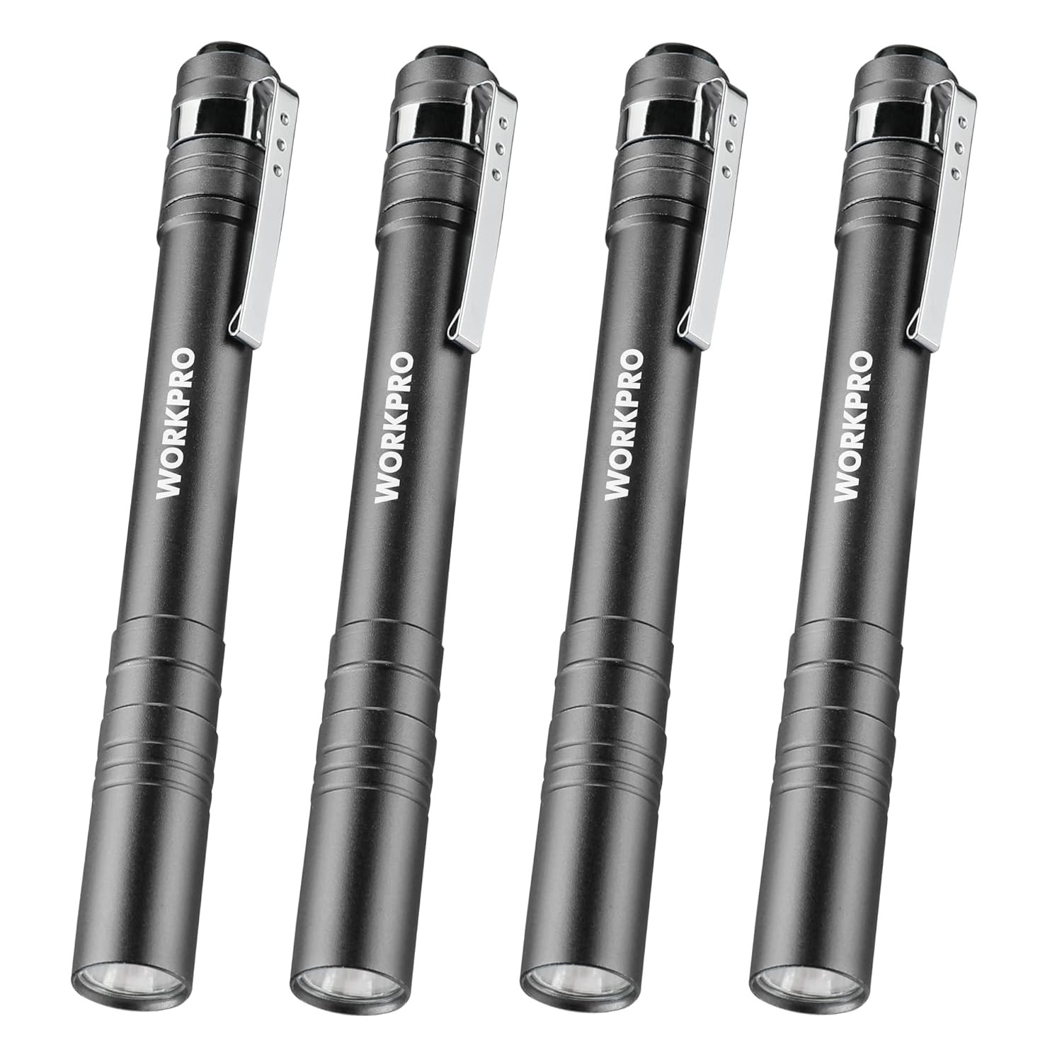 Gray Aluminum LED Pen Light with Clip Pocket Handheld Mini Flashlight