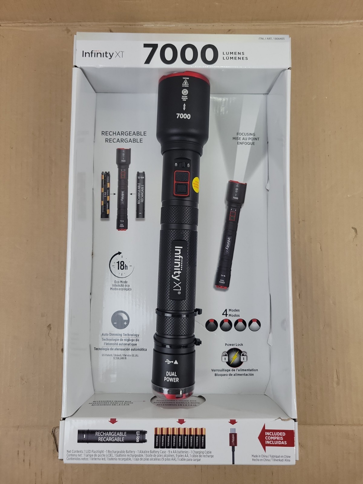 Infinity X1 7000 Lumens Dual Power Rechargeable LED Flashlight