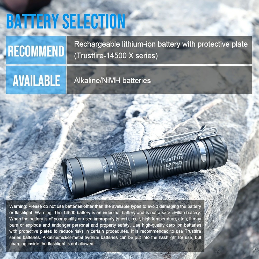 Trustfire L2Pro Led Tactical Flashlight 1100Lumen LED Working Torch IPX6 Black X