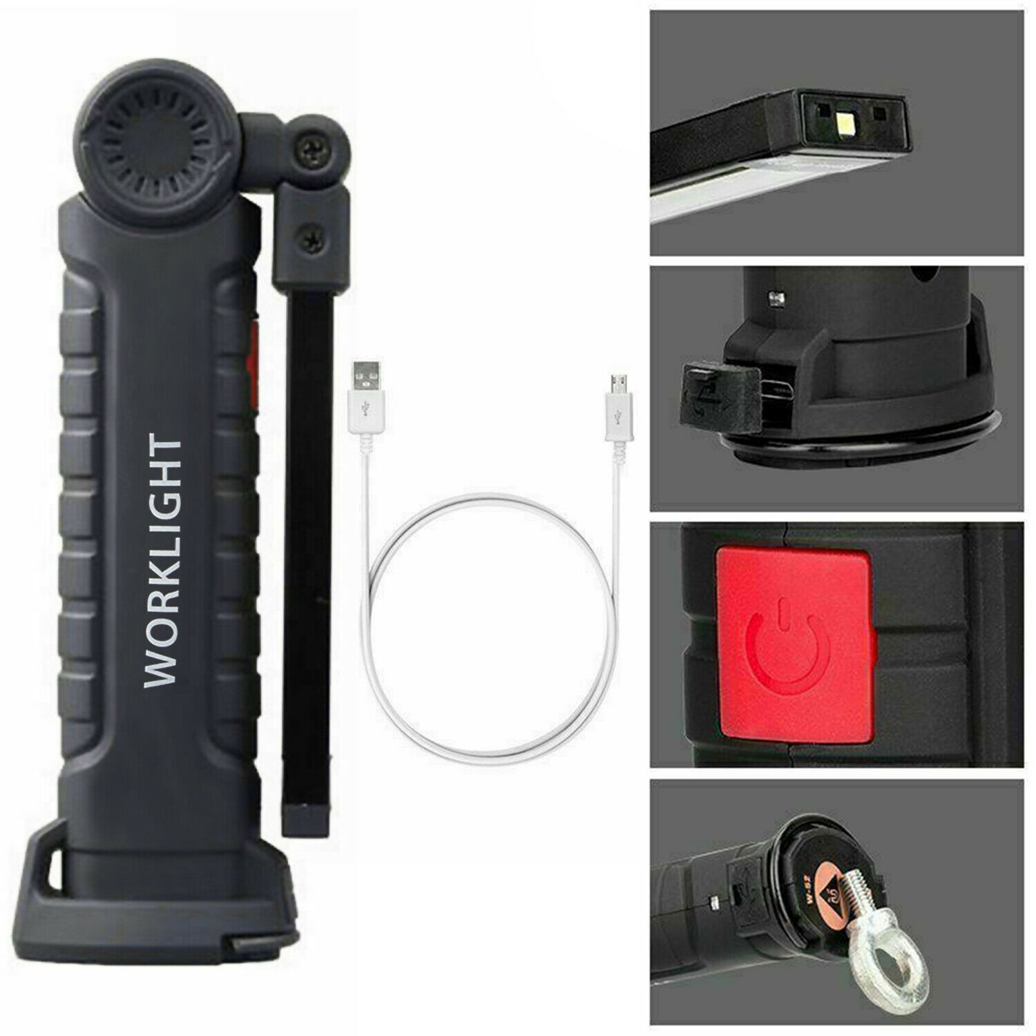 Magnetic Base LED COB Work Light 5-Mode Rechargeable Mechanic Torch Flashlight