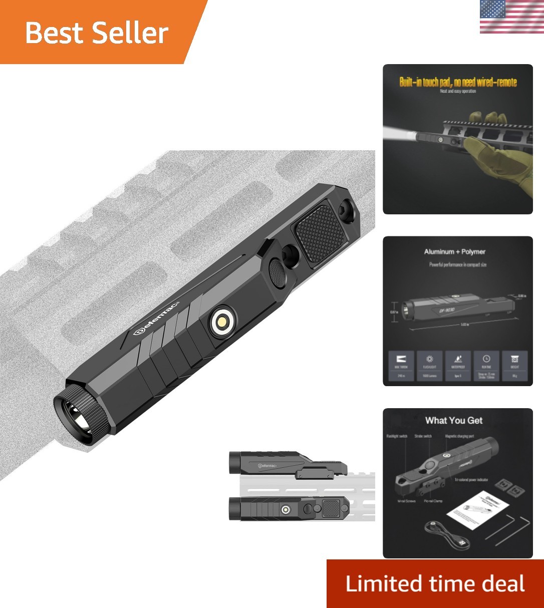 Multi-Mode 1600 Lumens Tactical Flashlight – Built-in Pressure Switch for Rifles