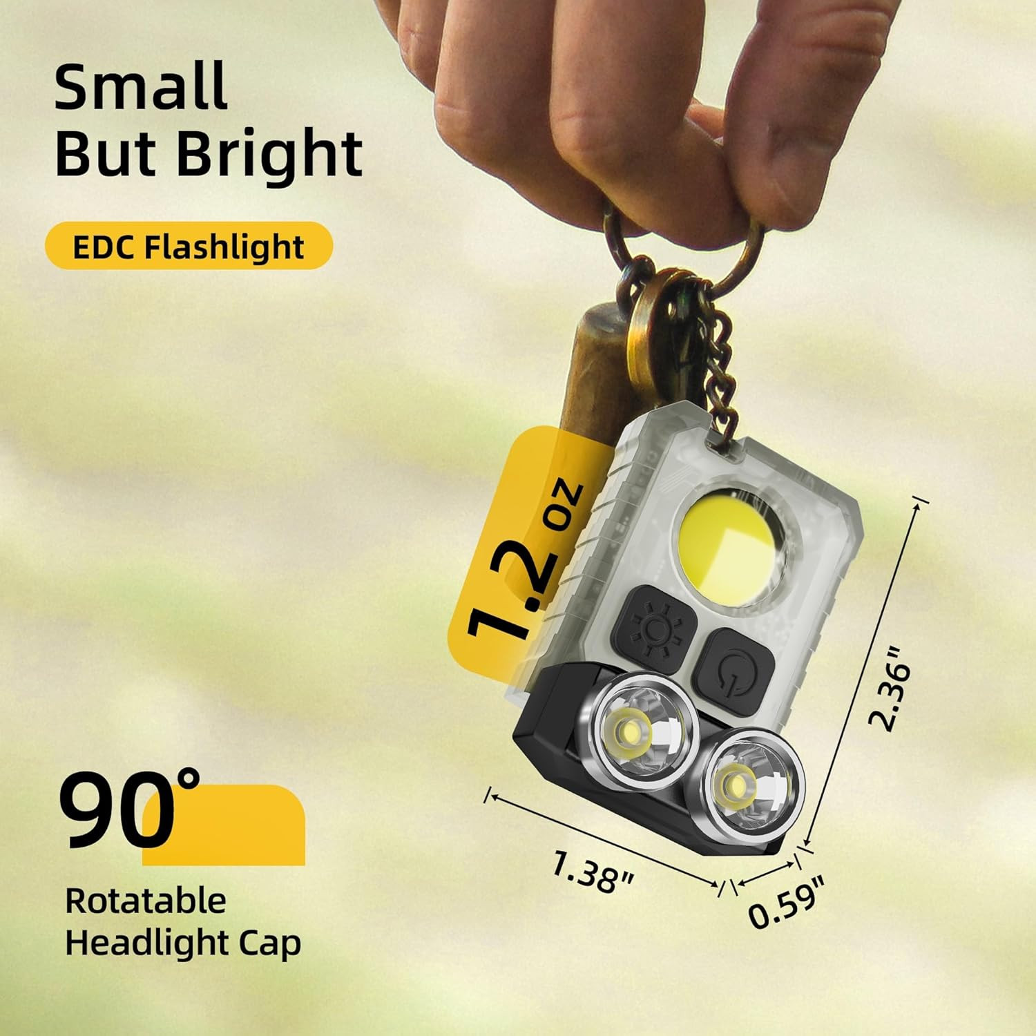 Rechargeable EDC Flashlight, 1200LM Keychain Flashlight with COB Floodlight, 11