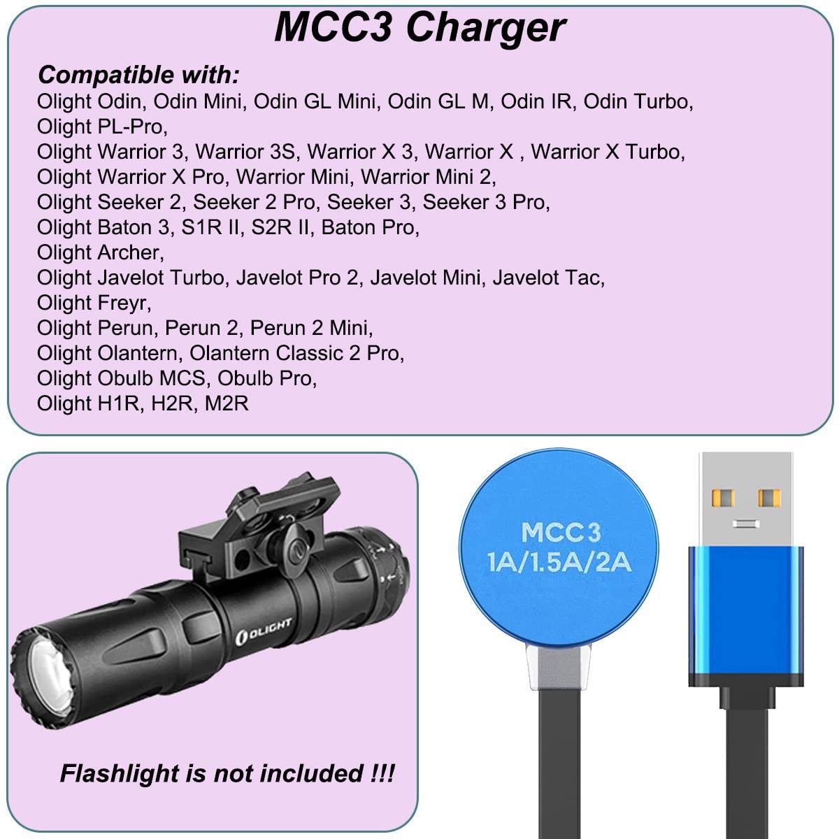 MCC 3 Charger for Olight Odin/Odin Mini/PL-Pro/Baton3/Warrior Mini2/Perun 2/S…