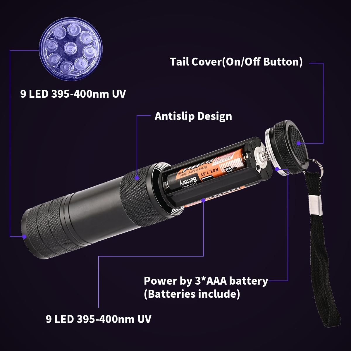 10 Pcs UV Black Light Flashlights Bulk, 9 Led 395-400nm Mini Blacklight Handh…