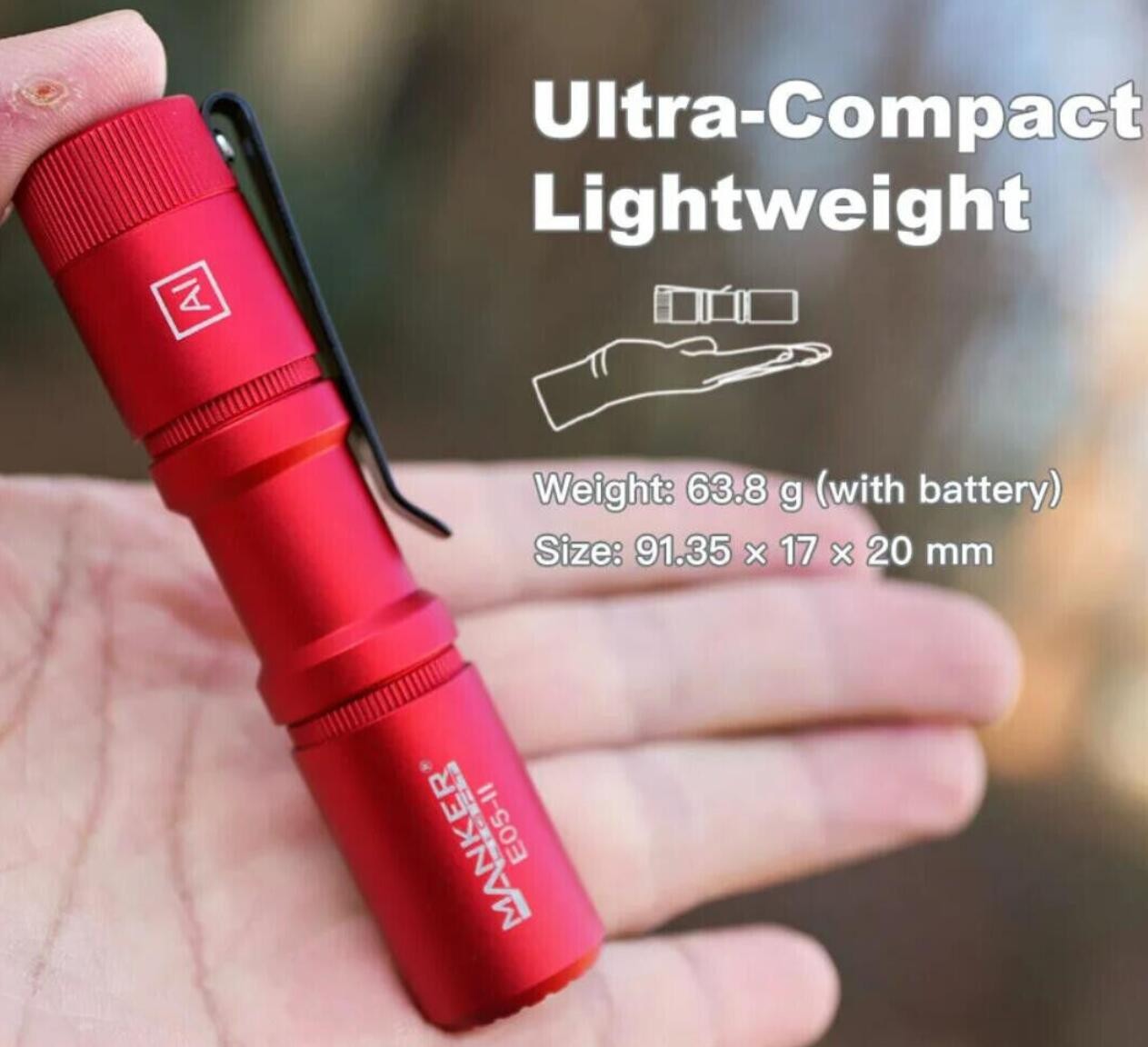Mankerlight E05-II Red AA EDC Flashlight 1300/800 Lumen MINI Pocket Torch