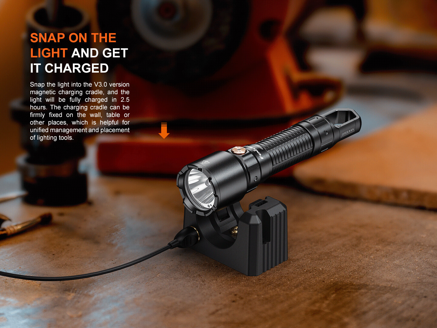 Fenix WF25RM 3000 Lumen Rechargeable Duty Flashlight w/ UV Light & Cradle
