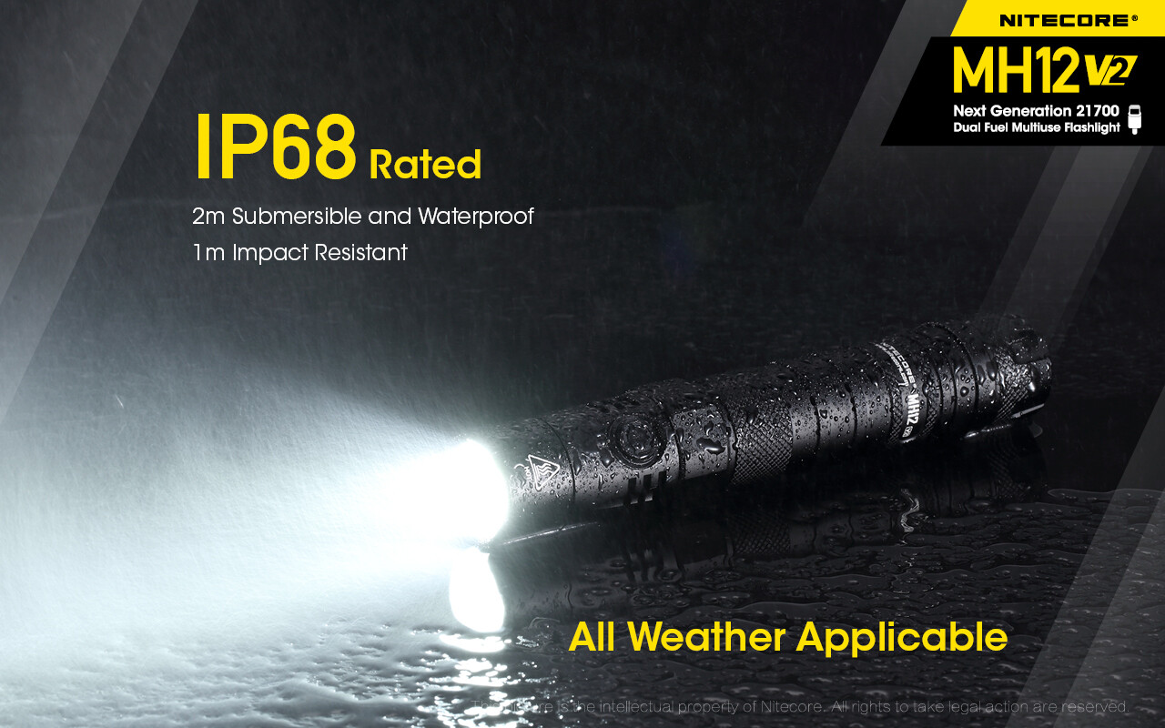 NiteCore MH12 V2 LED 1200 Lumens USB Rechargeable Flashlight Torch + Battery