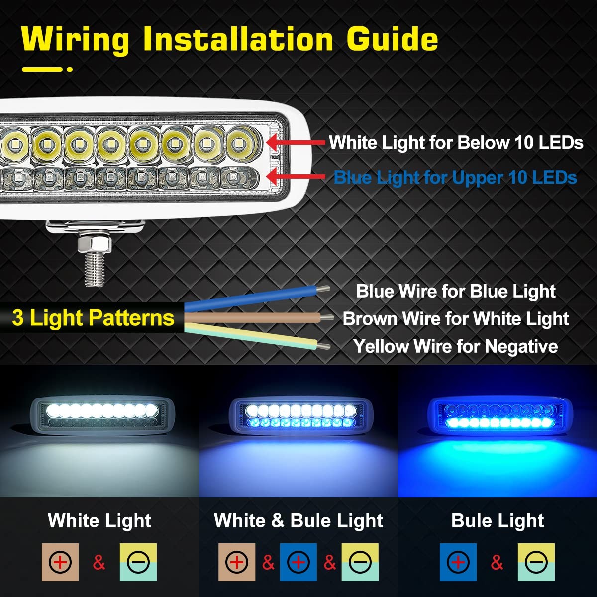 WFPOWER LED Marine Boat Lights, 6.3Inch White & Blue Spreader 2 In 1 Deck Spot L