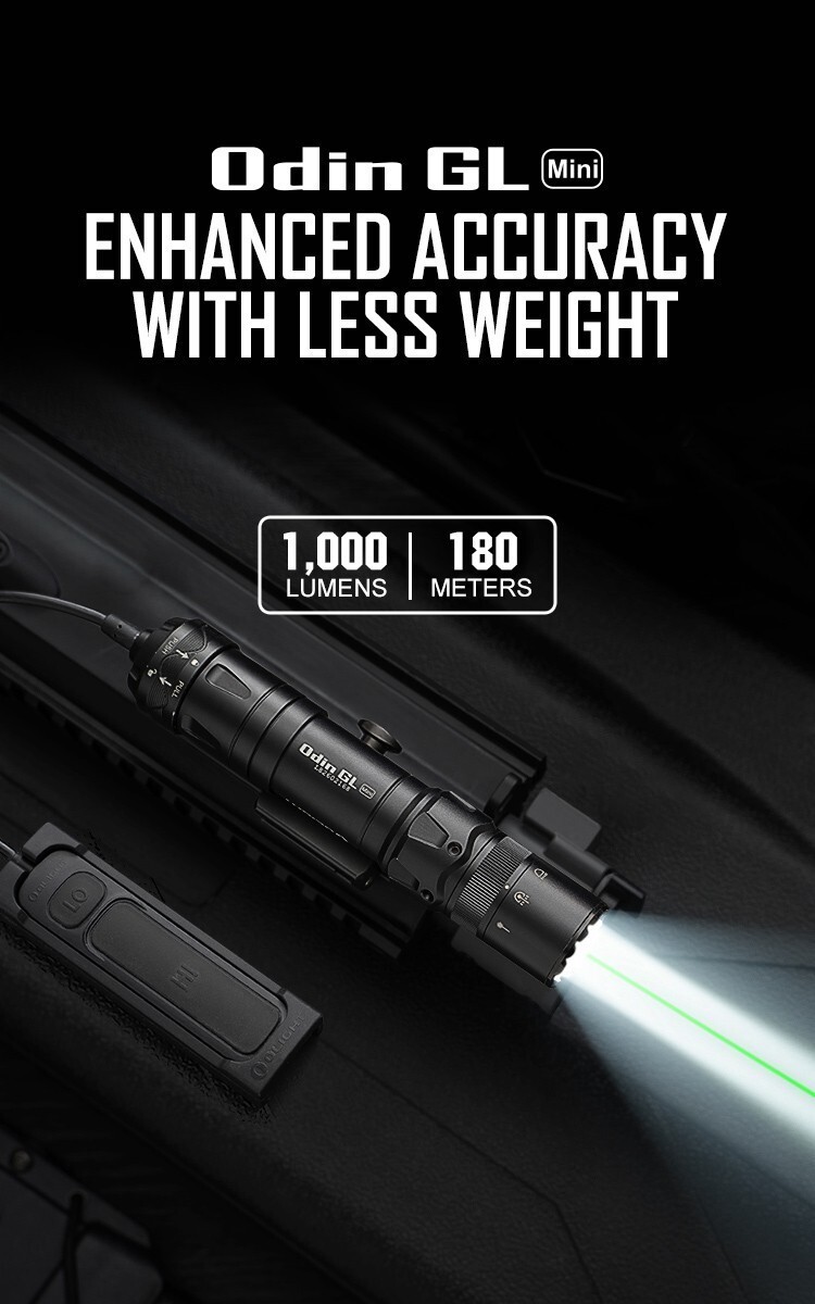 Olight Odin GL Mini 1000Lm Picatinny Mount Flashlight w/White LED & Green Laser