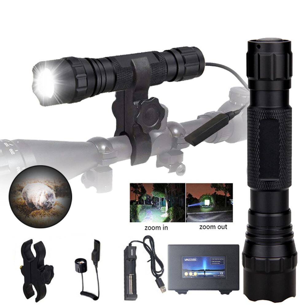 90000Lumens LED Flashlight Torch Zoomable Rechargeable Rifle Hunting Scope Mount