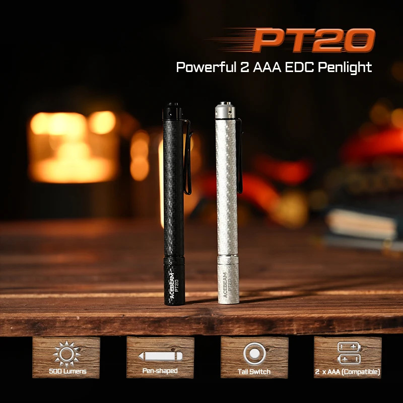 ACEBEAM PT20 Penlight Compact Flashlight 500 Lumens 80m USB-C + AAA Battery