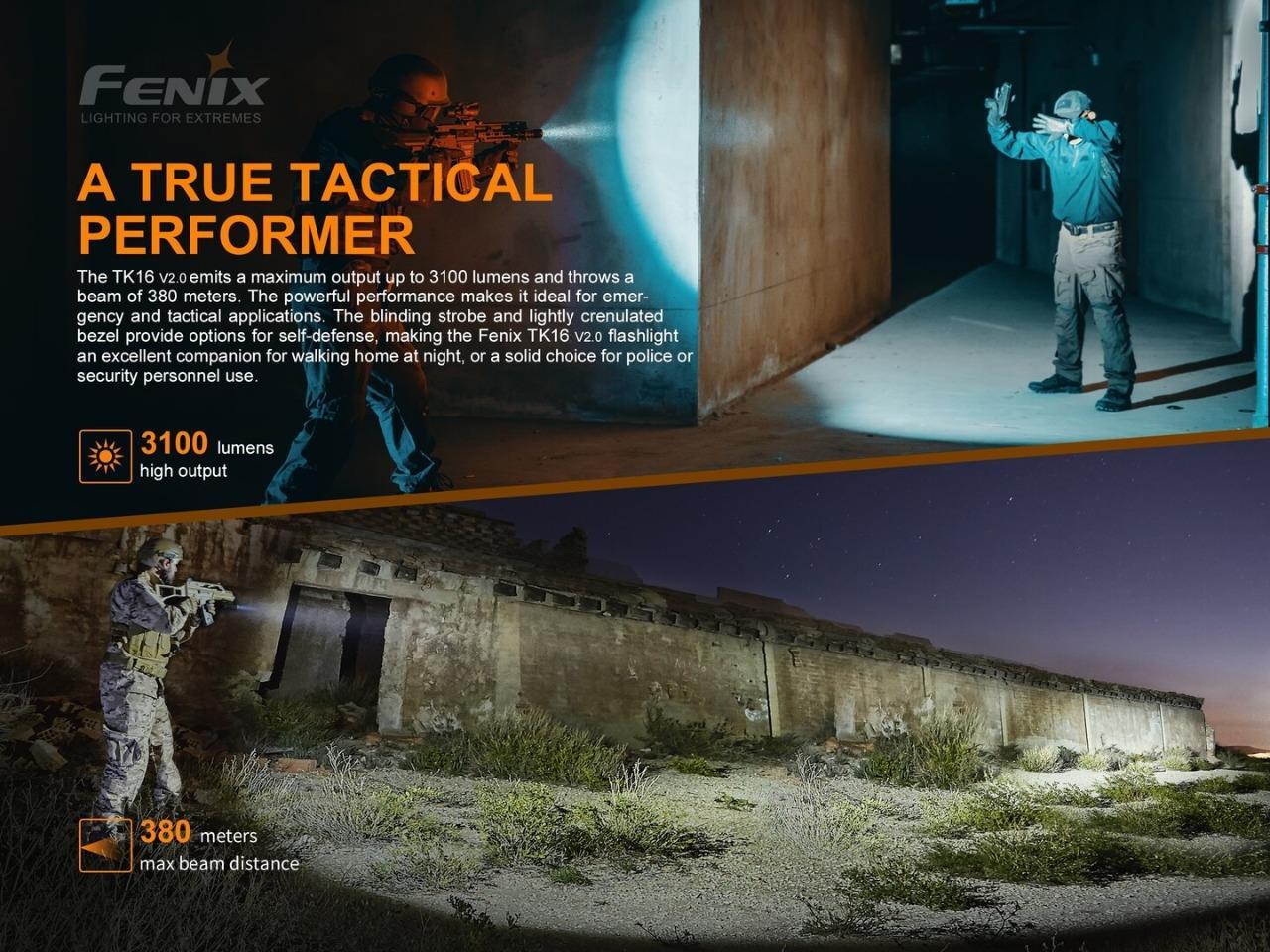 Fenix TK16 V2 3100 Lumen LED Tactical Flashlight, USB Rechargeable ARB-L21-5000U