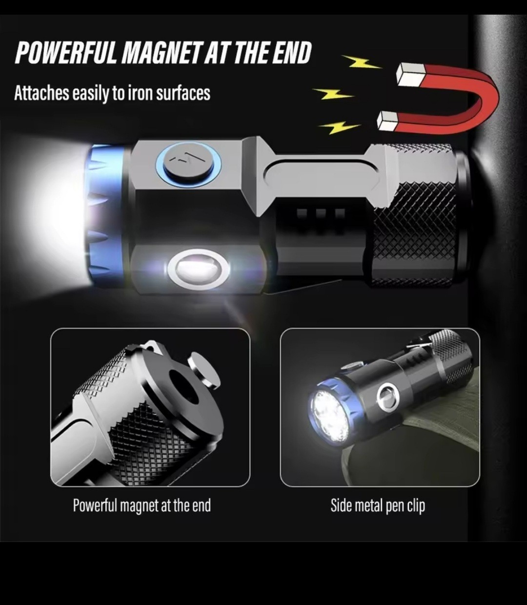 Mini LED Flashlight EDC Camping Light + Magnetic Base + Side Lights & Lampshade