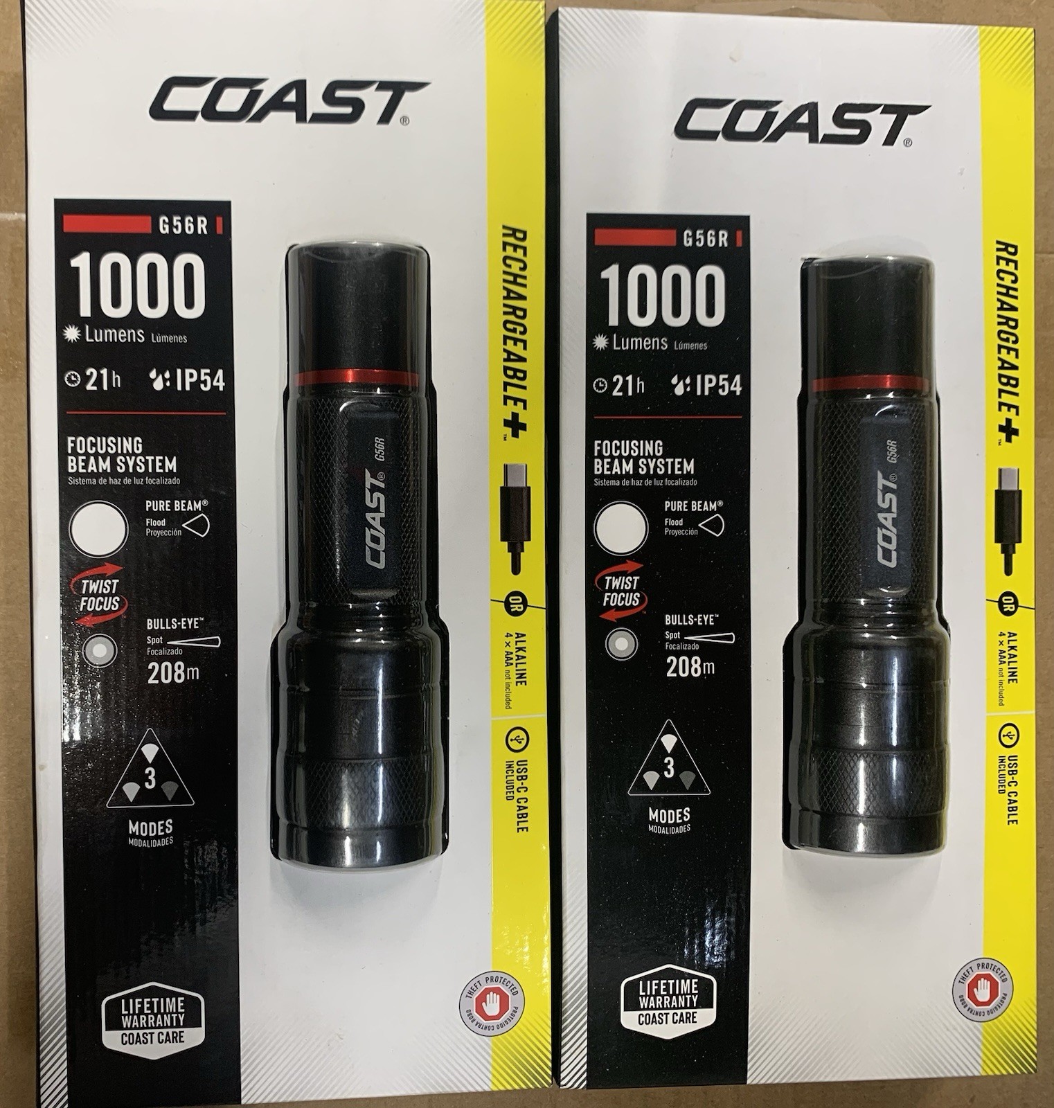 Coast G56R 1000 Lumens USB-C Rechargeable IP54 Twist-Focus Flashlight (Lot of 2)